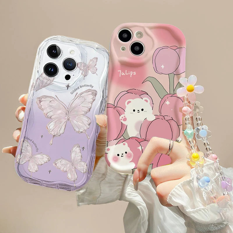 Pink Flower Chain Casing For Xiaomi Redmi 15C 15 Note 15 Pro 5G 14C 13C 12 Note 14 13 12 11 Pro Plus 5G Phone Case