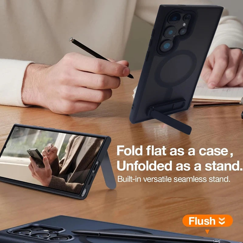 UYUXIO Magnetic Mobile Phone Case with Kickstand for Samsung Galaxy S26 S25 S24 S23 Ultra FE S22 Plus Cover Stand with Holder