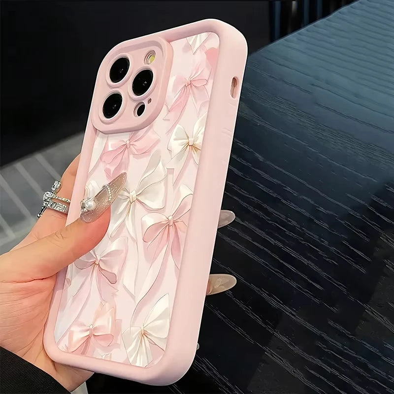 Bow-Knot Pink Bow Pattern Shockproof Soft TPU Phone Case For iPhone 11 12 13 14 15 16 Pro Max XS X XR 7 8 Plus 16E SE 2022 Cover