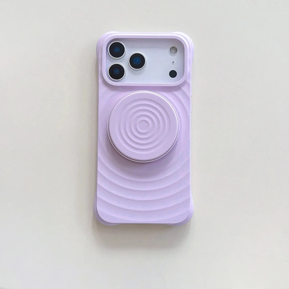 Luxury Silicone Ripple Case For iPhone 17 Air With Hidden Holder For iPhone 17 16 15 14 Pro Max Plus Shockproof Stand Back Cover