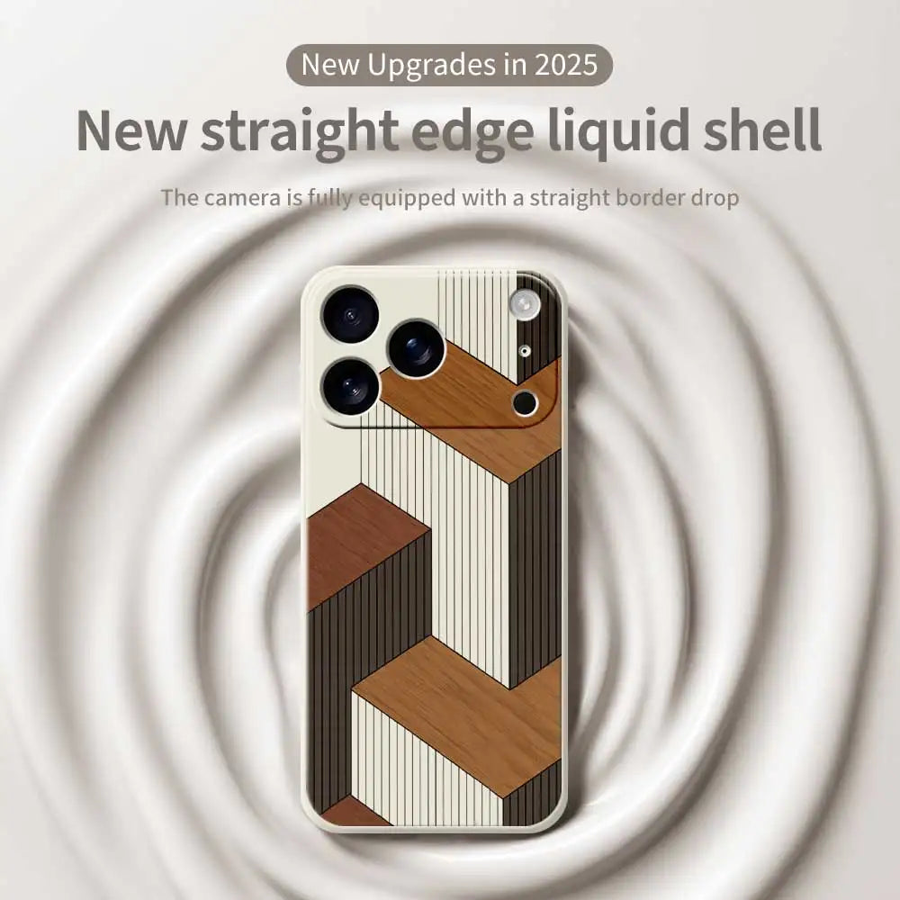 Geometric Wooden Phone Cases For iPhone 17 Pro Max 17 Air 16 15 14 13 12 11 Pro Max XS Max 7 8 Plus 16e 16 Plus TPU Cover Coque