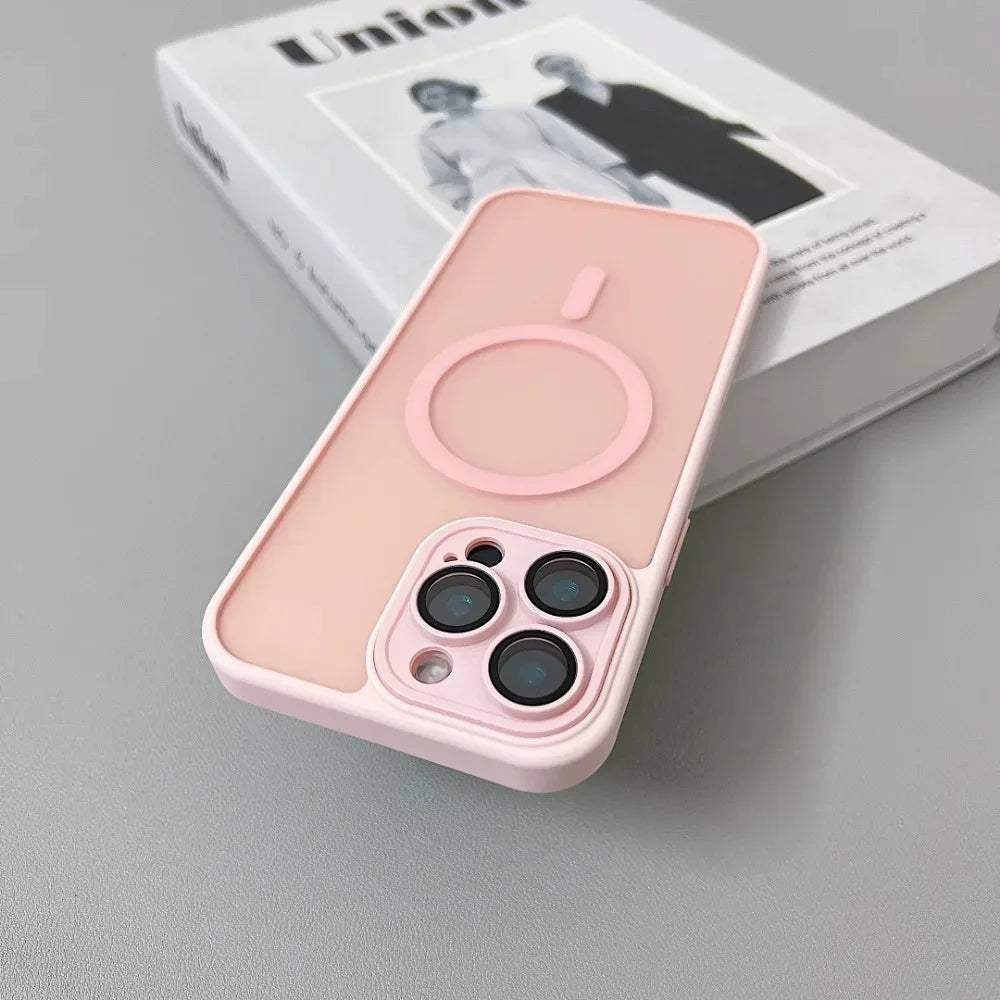 Luxury Magnetic Matte Translucent Armor Shockproof Case for iPhone 16 13 15 14 12 11 Pro Max for Magsafe Wireless Charge Cover