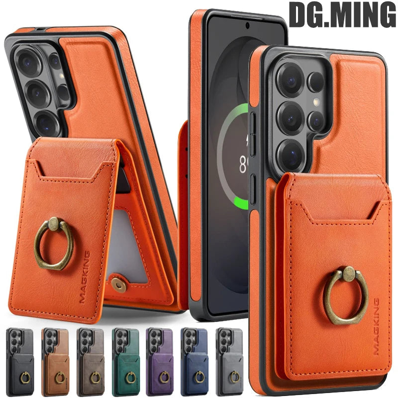 Ring Leather For Magsafe Wallet Phone Case for Samsung Galaxy S26 Plus S25 Ultra S24 FE S23 Cards Holder Flip Cover Hoesje Coque
