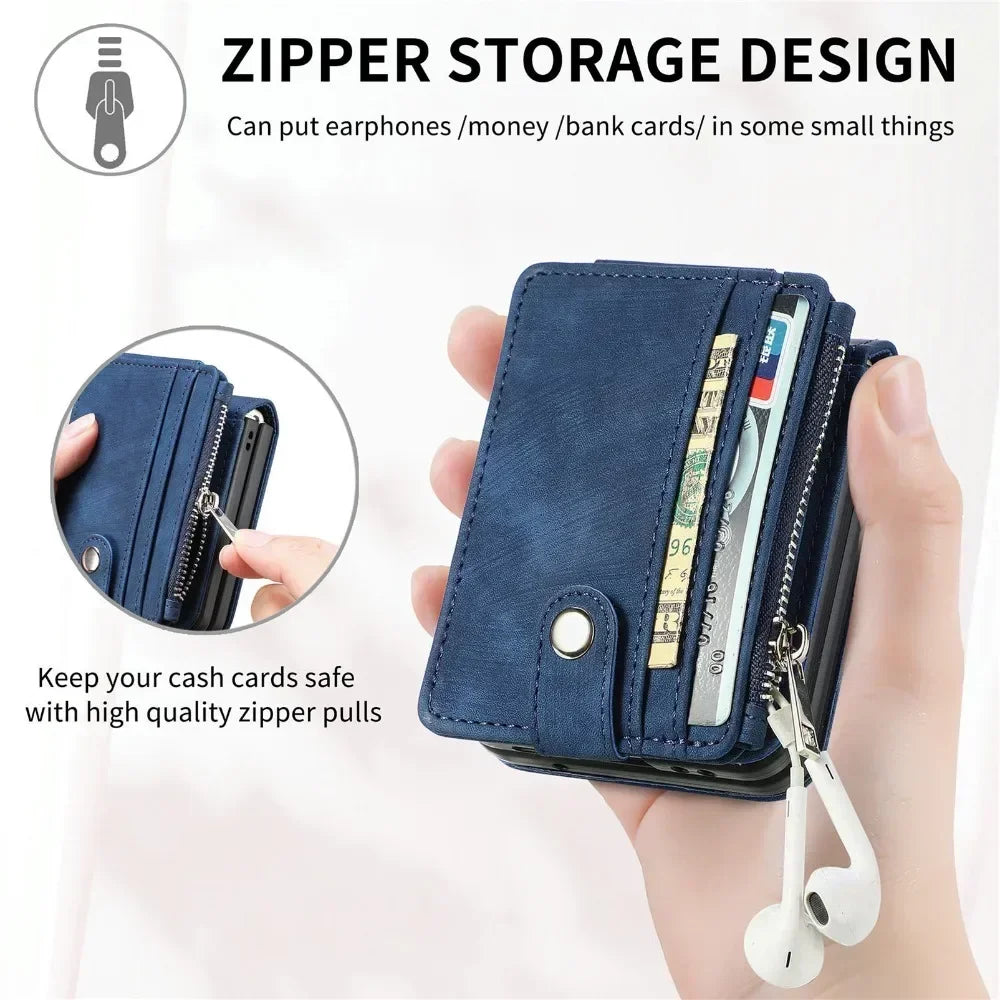2 in 1 Detachable Leather Wallet Cover For Samsung Galaxy Z Flip 7 fe 6 5 4 3 Flip7 Flip6 Flip5 5G Phone Case with Card Holder