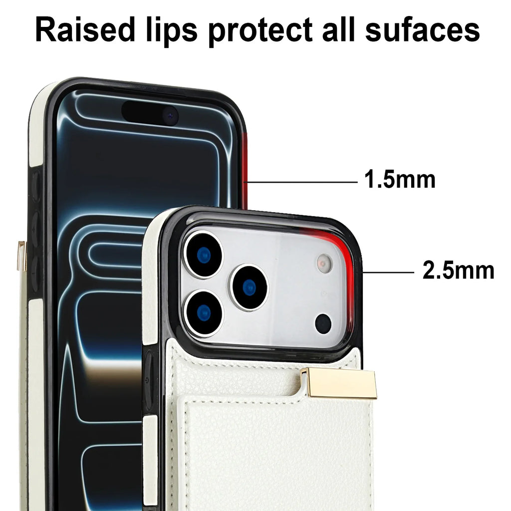 Two Layer Card Pockets Hardware Buckle Leather Case For iPhone 17 11 12 13 14 15 16 Pro Max XR X XS 7 8 Plus 16e 17 Air Cover