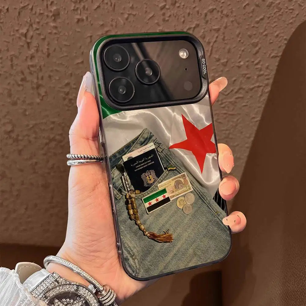 Syria Eagle Flag National Emblem Phone Case For iPhone 17,16,15,14,13,12,Pro,Max,Plus,E,SE4,Air,Mini Black IMD Box