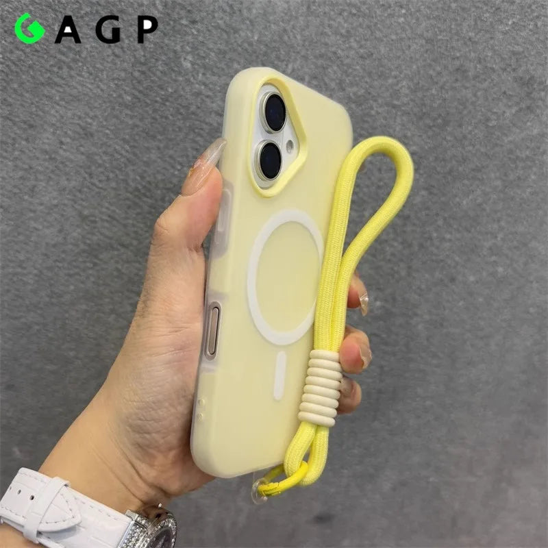 17 ProMax for Magsafe Jelly Candy Color Contrast Lanyard Case for iPhone 17 Air 16 15 14 13 Pro Max Plus 11 12 Wrist Strap Cover