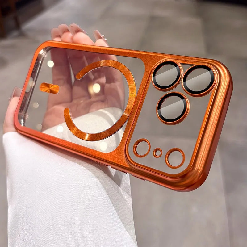foriphone17proma Lens Protector Frosted for Magsafe Case for iPhone 17 Pro Max Soft Plating Magnetic Camera Control Button Cover