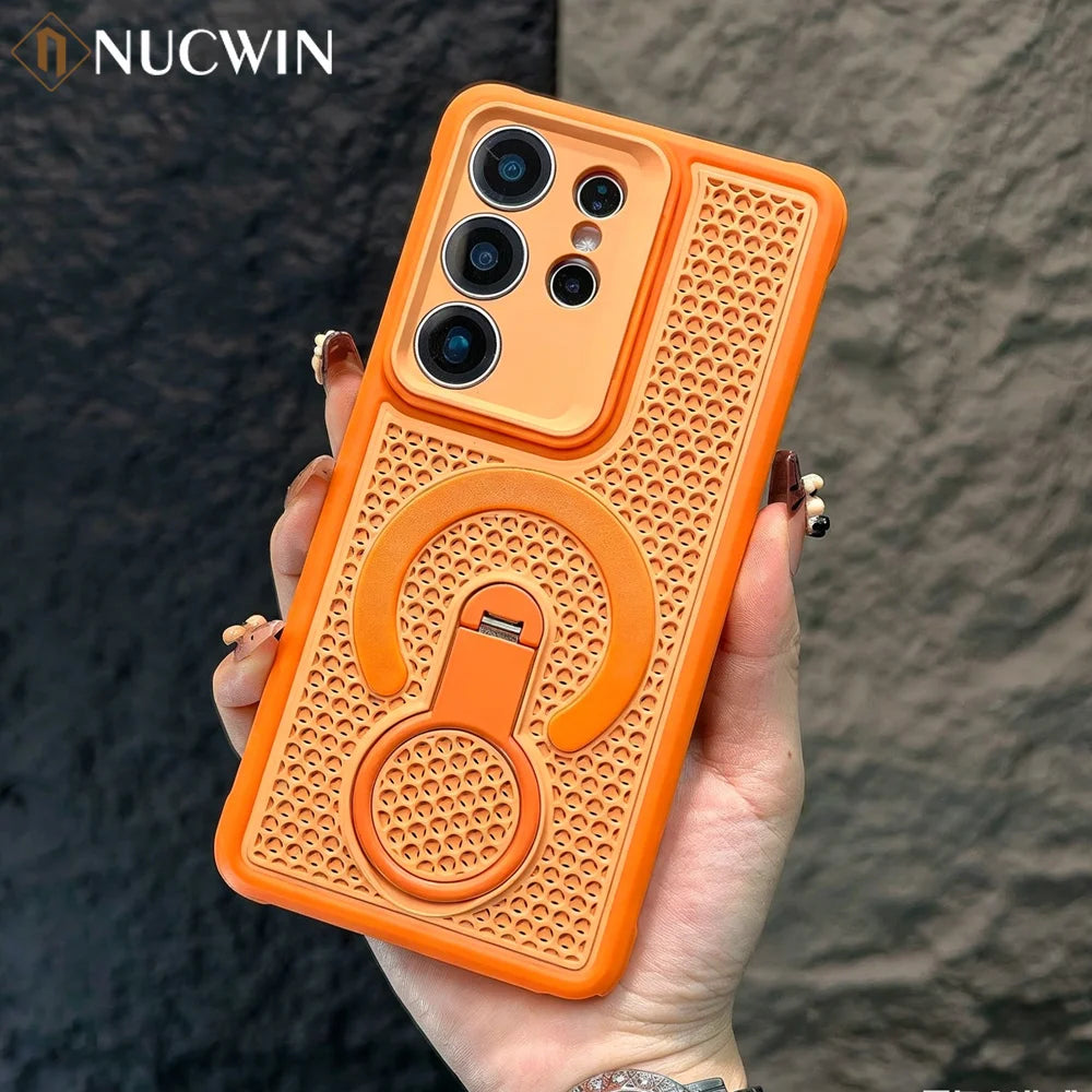 Summer Heat Dissipate 360°Rotatable Bracket Case for Samsung Galaxy S26 S25 Ultra Plus S24 S23 Hollow Cooling Anti-slip Cover