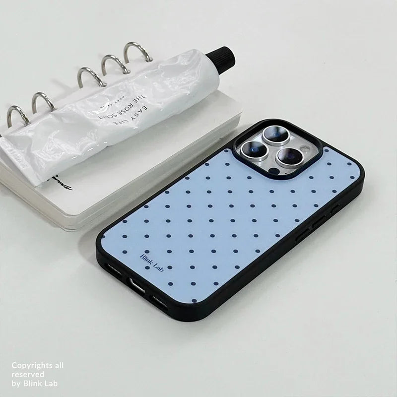 Korean Ins Trendy Blue Groud Black Polka Dots Phone Case For iPhone 17 AIR 16 15 14 13 12 11 Pro Max XR XSMAX 7 8 PLUS Y2K Cover