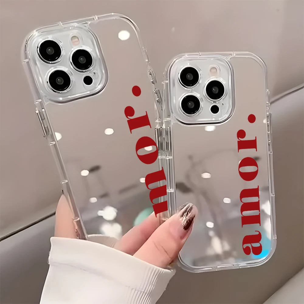 Romantic Text Back Mirror Phone Case For iPhone 17 16 15 14 13 12 11 Pro Max 17 Air X XR XS 7 8 Plus Shockproof Soft Cover