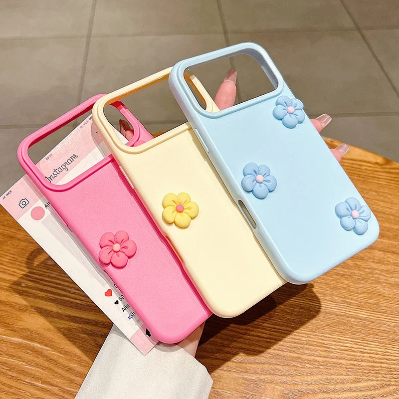 Cute 3D Flowers Silicone Phone Case For iPhone 11 12 13 14 15 16 17 Pro Max Plus Floral Candy Shockproof Bumper Protective Cover