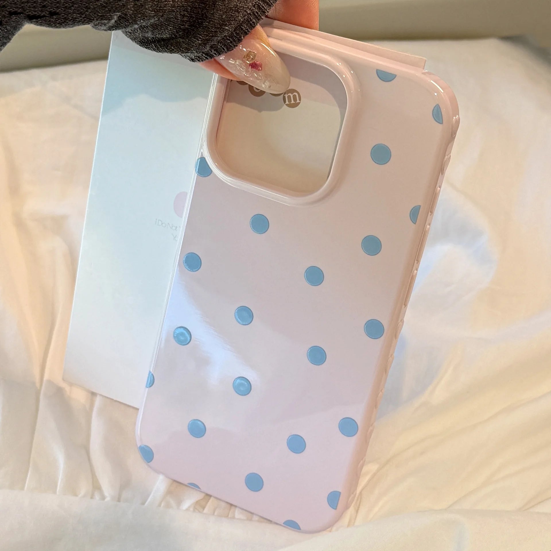 Korean Simple Full Screen Pink Blue Polka Dots Soft Phone Case For iPhone 16 15 14 13 12 17 Pro Max Shockproof Protective Cover