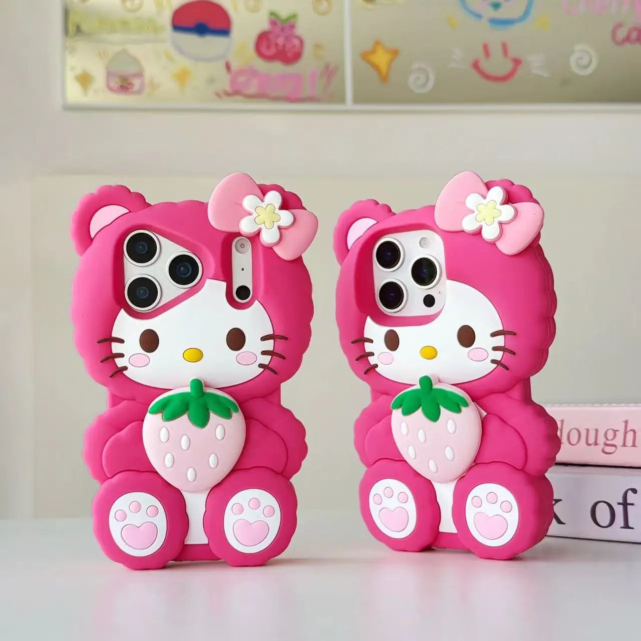 For iPhone 17 Promax 16 15 14 13 12 Pro Max Phone Case 3D Sanrio Hello Kitty Strawberry Cartoon Y2k Soft Silicone Cover