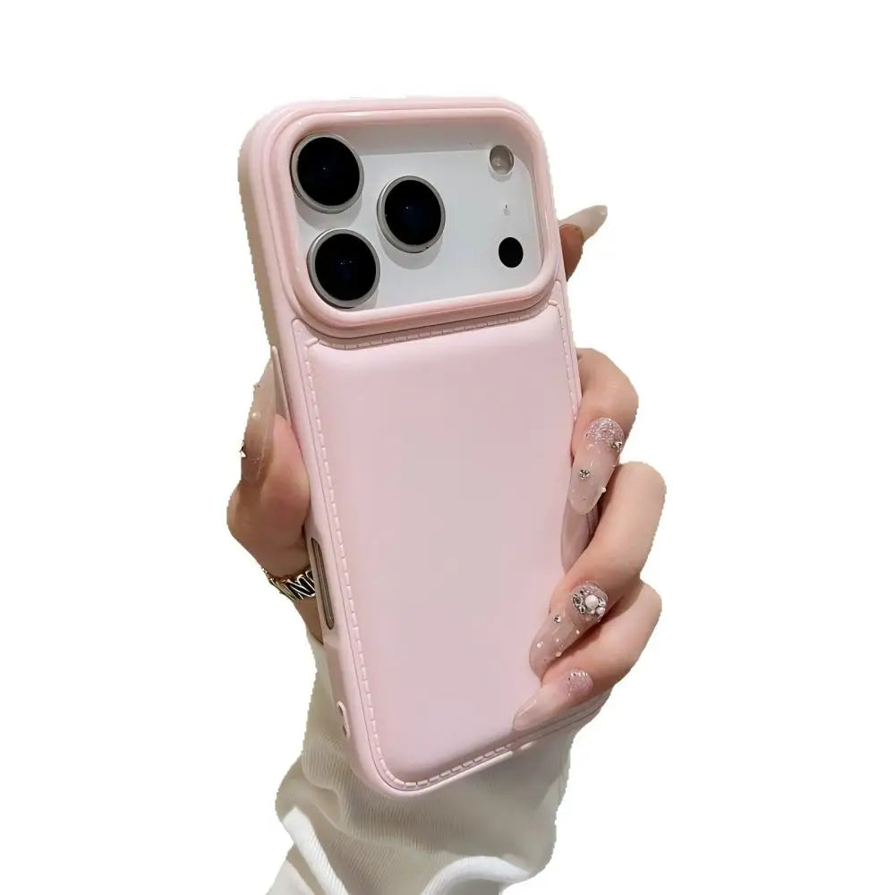 Korean ins Pink White and Blue Bulge Leather Phone Case For iPhone 17 AIR 16 15 14 13 12 11 Pro MAX Plus Y2K Shockproof Cover