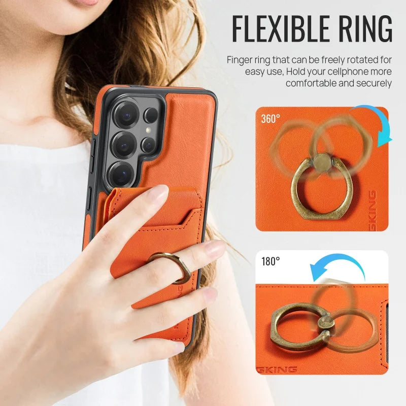 Ring Leather For Magsafe Wallet Phone Case for Samsung Galaxy S26 Plus S25 Ultra S24 FE S23 Cards Holder Flip Cover Hoesje Coque