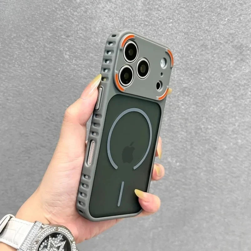 Heat Dissipation Frame Magnetic Wireless Charger Case for iPhone 17 16 15 14 11 12 13 Pro Max Matte for Magsafe 16Plus Air Cover