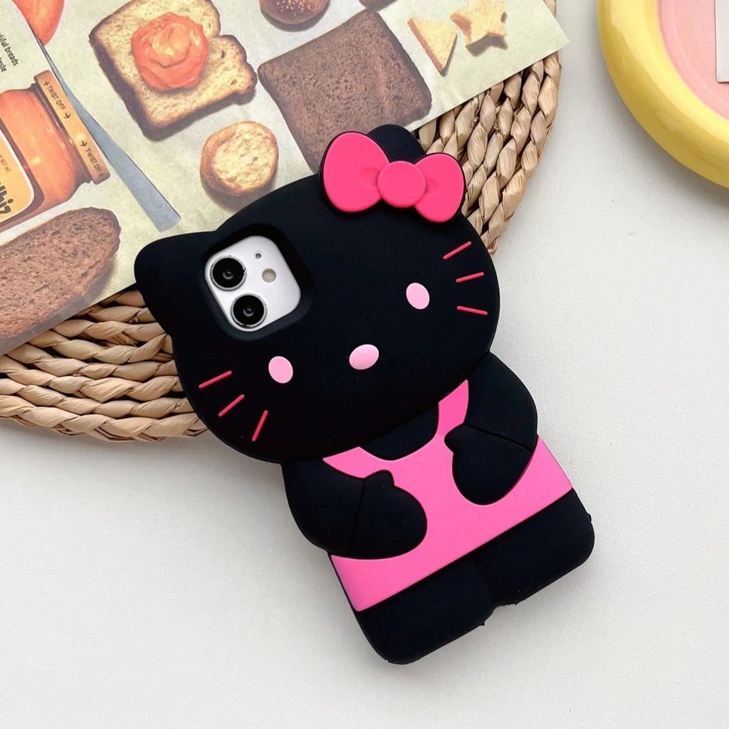 Original Bowknot Kitty Cat 3D Silicone Soft Phone Case For iPhone 17 13 11 Pro Max 16 15 14 Plus 12 Mini 7 8 X XR XsMax Cover