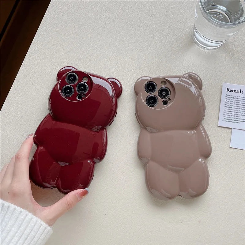 Cute 3D Bear Case For iPhone 17 16 15 14 13 12 11 Pro Max Shock-Resistant Protective Case