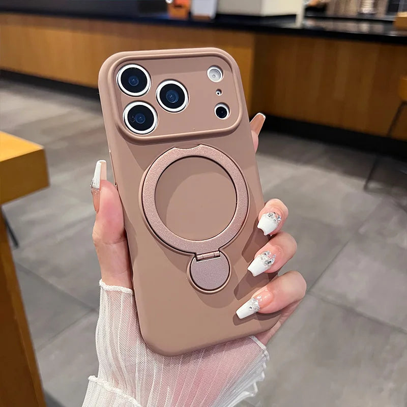 Luxury Liquid Silicone Stand Ring Holder Magnetic for Magsafe Case for IPhone 17 Air 16 15 14 13 12 Pro Max Matte Soft Cover