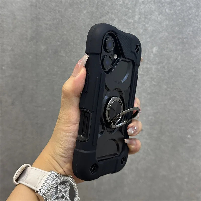 3 in 1 Ring Holder Heavy Duty Case for iPhone 16 17 15 14 13 12 11 Pro Max Plus Air Anti-knock Shockproof Lanyard Chain Cover