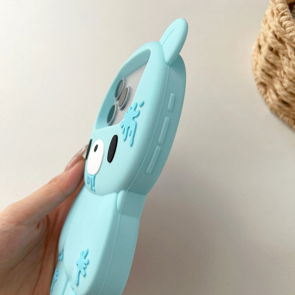 3D Cartoon Cute Blue Unique Bloody Design Bear For iPhone 16 Plus 17 Pro Max 15 14 13 12 Pro Max Phone Case Soft Silicone Cover