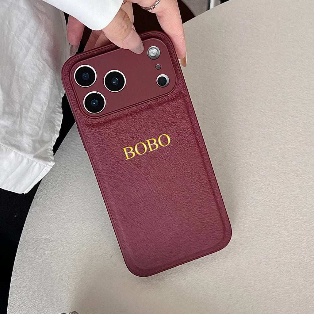Personalized Custom Name Initial Gold Hot Foil Engraved Luxury Faux Leather Case For iPhone 17 16 15 14 13 Pro Max Plus Air Gift