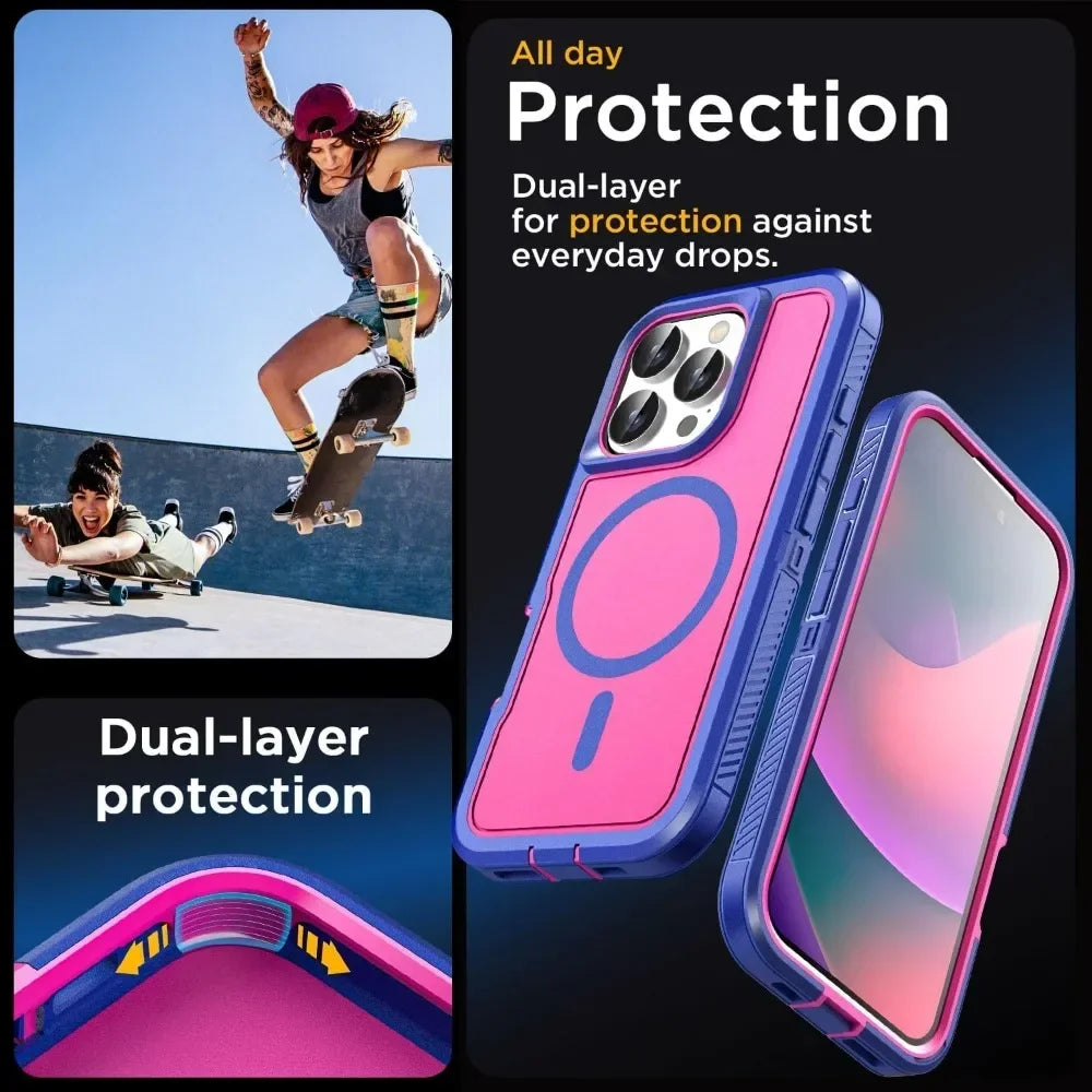 Luxury Ott Magnetic Armor Case For IPhone 16 15 14 13 12 11 Pro Max Plus Shockproof Mag-Safe Charging Heavy Duty Protect Cover
