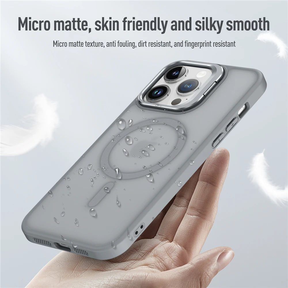 Magnetic Metal Lens Stand Holder Case For iPhone 12 11 Pro Max 12 Mini 12Pro 11Pro Magsafe Matte Skin Wireless Charging Cover