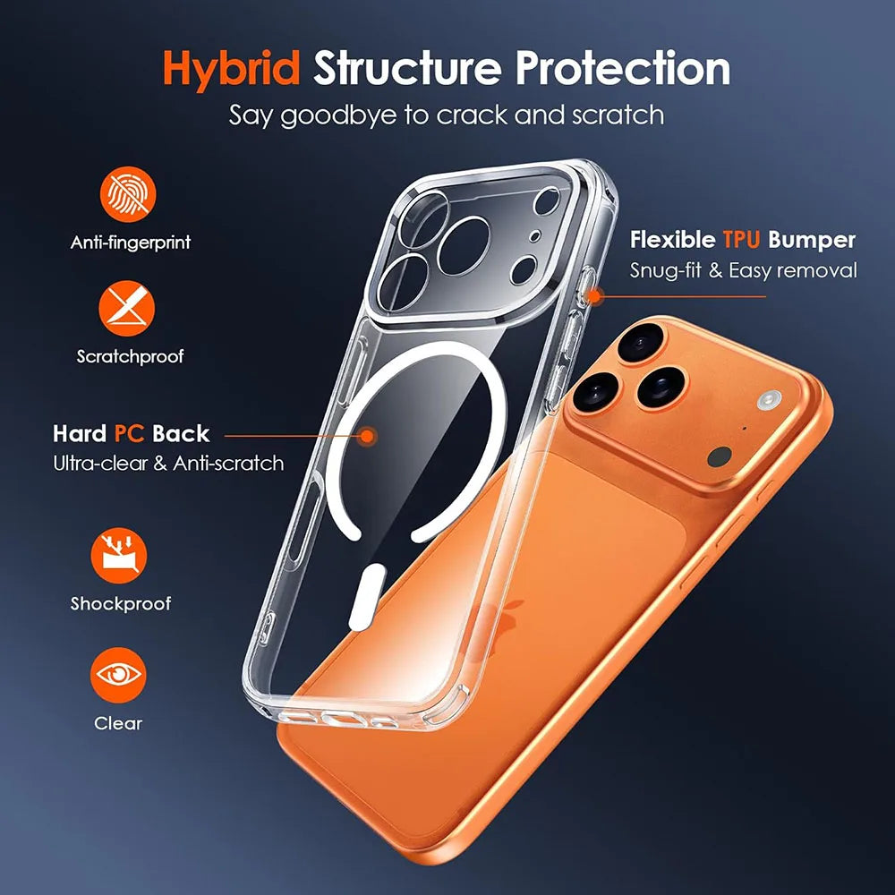 Magnetic For Magsafe Case For iPhone17ProMax iPhone 17 Pro Max Air Hybrid Hard Cover For 17Air iPhone17 Transparent Soft Shell