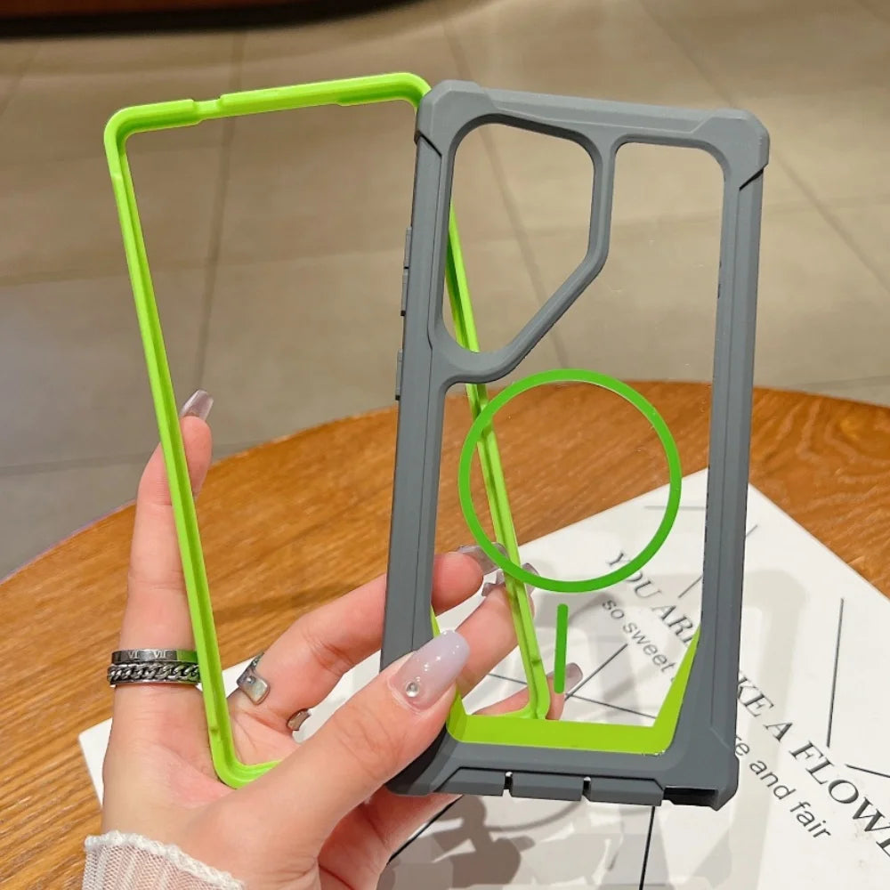 For Magsafe Clear Military Armor Bumper Phone Case For Samsung S26 S25 S24 S23 S22 S21 Ultra Plus Case Magnetic Shockproof Cover