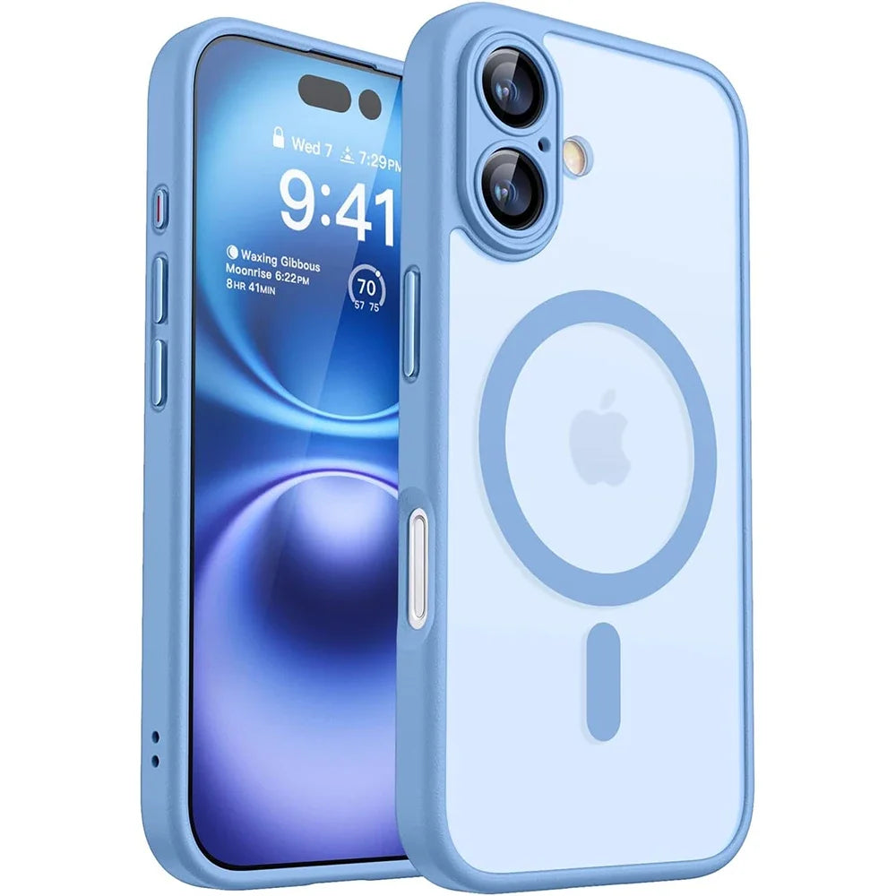 Magnetic Luxury Matte Translucent Armor Shockproof Case For iPhone 16 15 14 13 12 11 Pro Max Plus  Wireless Charge Cover
