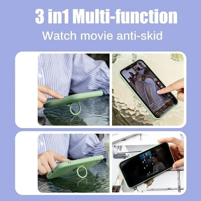 Liquid Silicone Ring Stand Magnetic Case for iPhone 17 Air 16E 15 14 13 12 11 Pro Max Plus Shockproof Soft Bumper Protectic Case