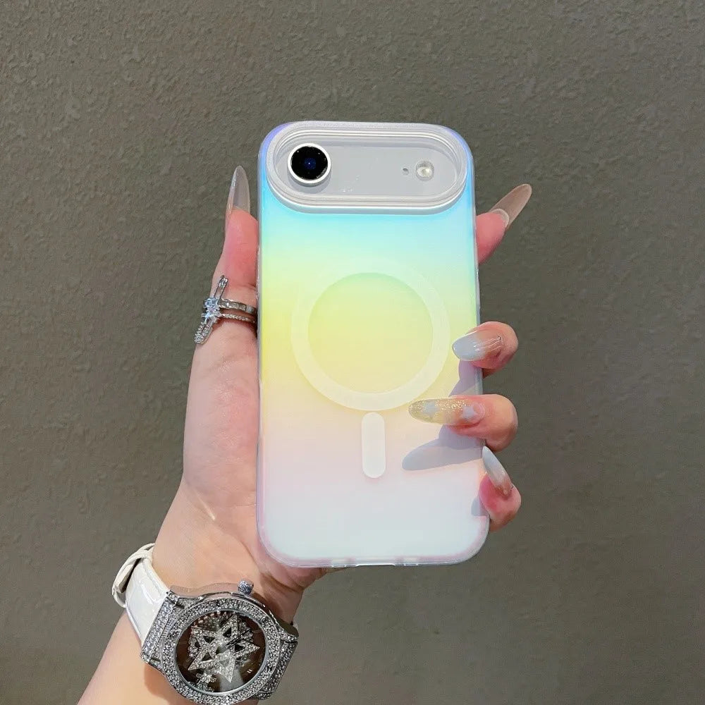 Laser Matte Magnetic Case For iPhone 17 Air 16 15 14 13 12 11 Pro Max Plus 17Pro 16E Wireless Charging Gradient Rainbow Funda