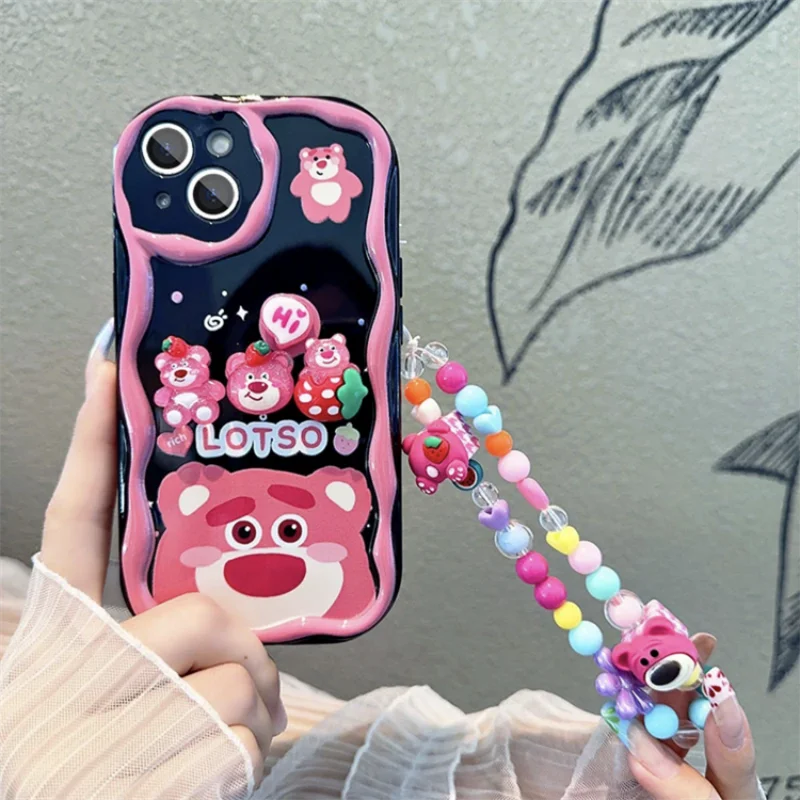 Casing For Samsung Galaxy S25 Ultra S24 S23 S22 S21 Ultra Plus S24 FE A55 A06 A35 A12 Case Clear Strawberry Bear Lotso Chain