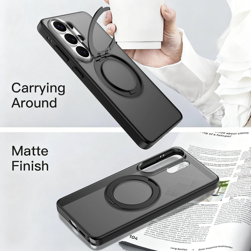 Translucent Armor Magnetic Phone Case For Samsung Galaxy S26 Ultra S26Plus S25Ultra S24Ultra 360° Rotating Bracket Matte Cover