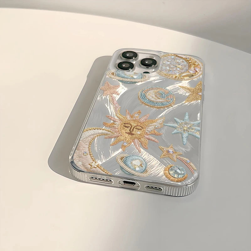 Gold Pink Blue Star Moon Sun Planet Printed TPU Silicone Case For iPhone 17 16 15 14 13 12 11 Pro Max X XR XS 15 Plus 16E Cover