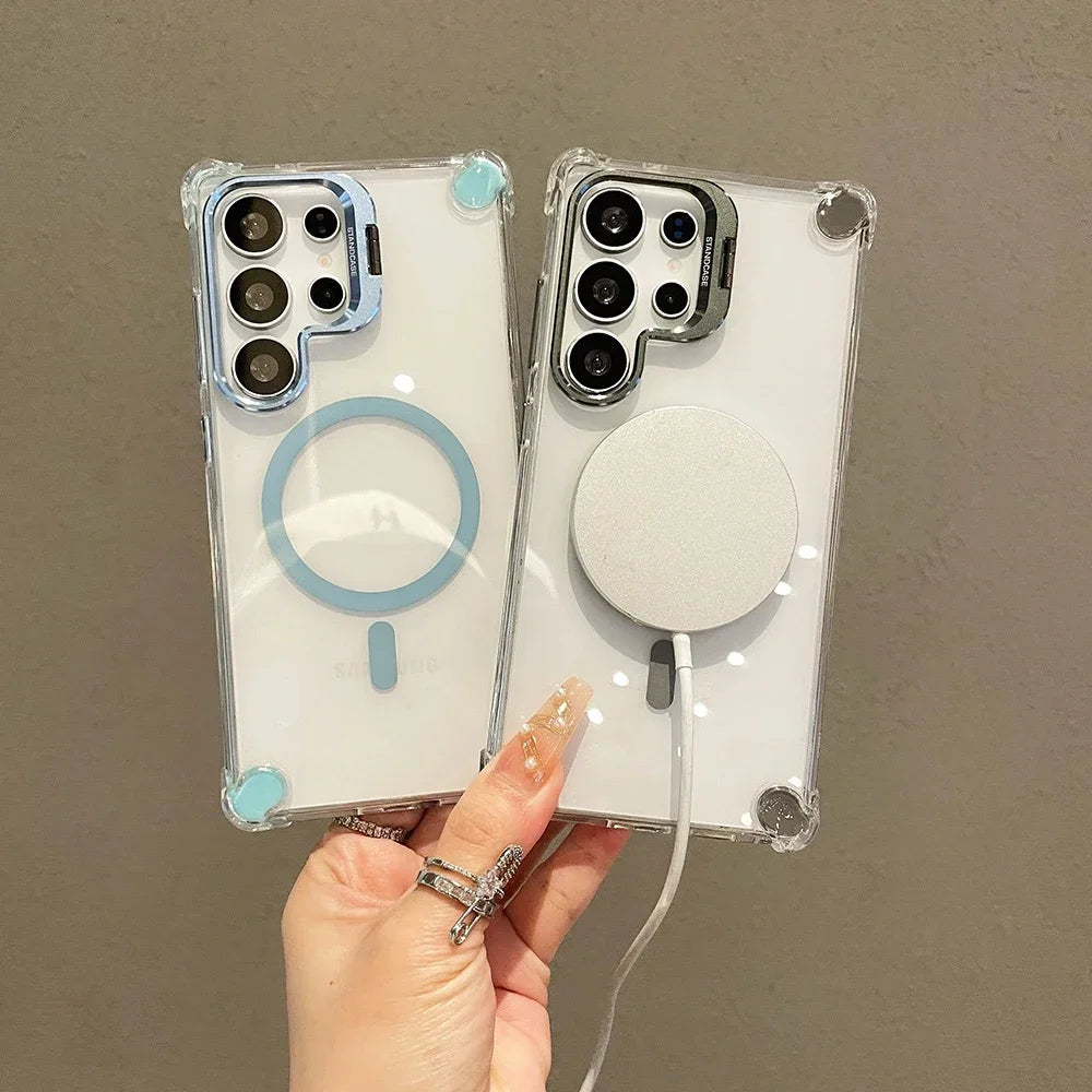Magnetic Flip Stand Case For Samsung Galaxy S25 S24 S23 S22 Ultra Plus FE for Magsafe Wireless Charge Acrylic Shockproof Cover