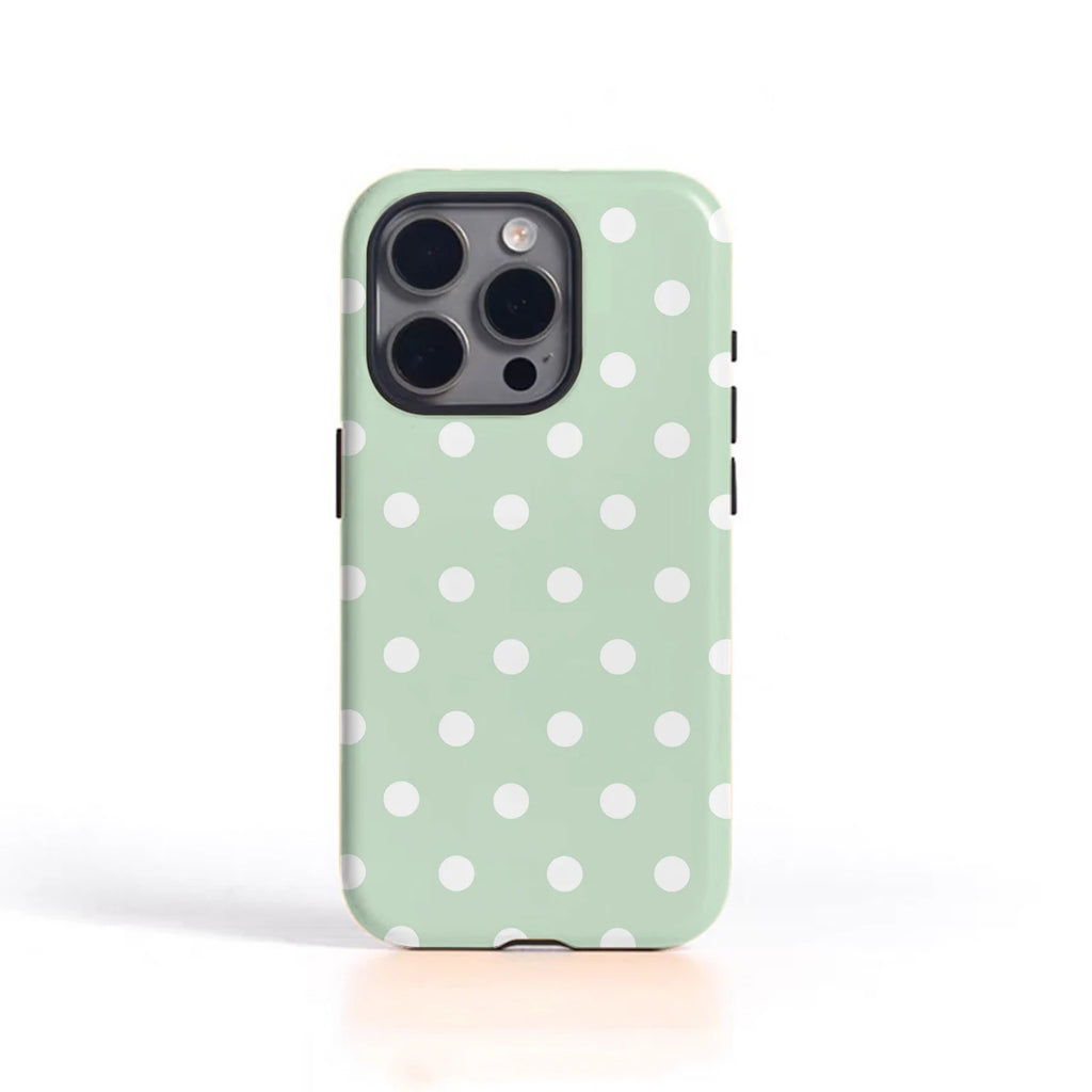 Fresh green polka dots ﻿Phone Case suitable for iPhone 17 16ProMax 15 14 14 12mini 7Plus XR 2in1 tough glossy case