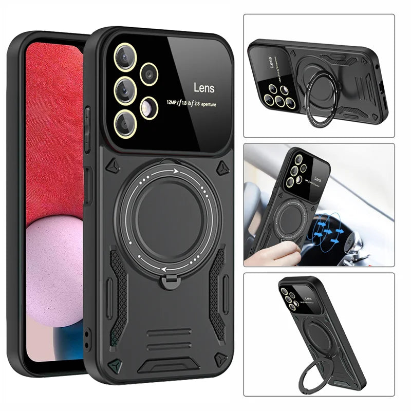 For Samsung Galaxy A13 A23 A33 A53 5G Case Magsafe Wireless Charging Cover For Galaxy A04S A 13 23 33 53 Armor Ring Stand Coque