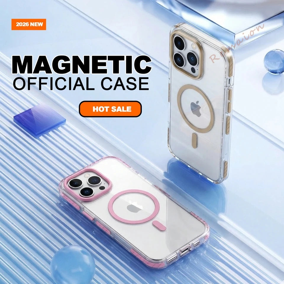 Official Transparent Magnetic Phone Case for iPhone 17 16 15 14 13 12 11 Pro Max 14 15 Plus 17 Air Magsafe Clear Protector Cover