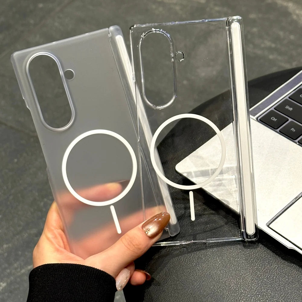 Matte Transparent Ultra Thin Magnetic Charging Case For Samsung Galaxy Z Fold7 Fold 4 5 6 Zfold7 with Hinged Shockproof Cover