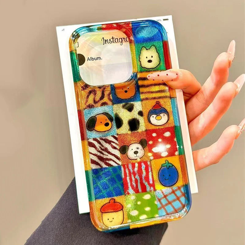 Adorable And Vibrant Plaid Leopard Pattern Cartoon Animal Phone Case for iPhone 17 16 Pro Max 15 14 13 12 11 XS X 7 8 Plus Cover