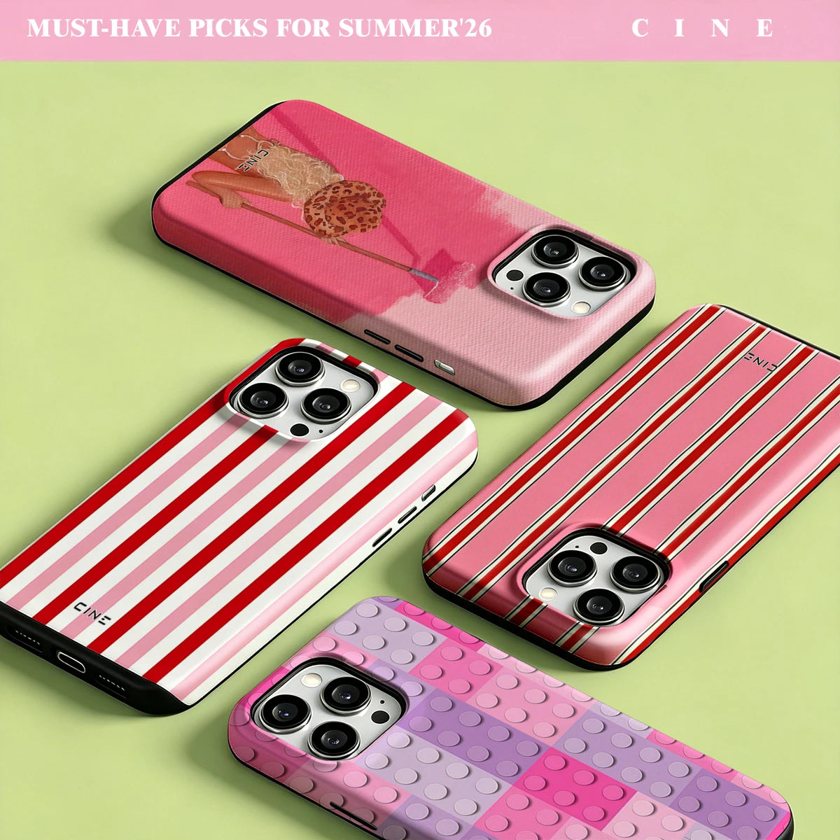 Cine Pink Purple Lego Tiles For Magsafe Glossy Bumper Phone Case For iPhone 17 16 15 14 Plus 13 Pro Max Film 2-in-1