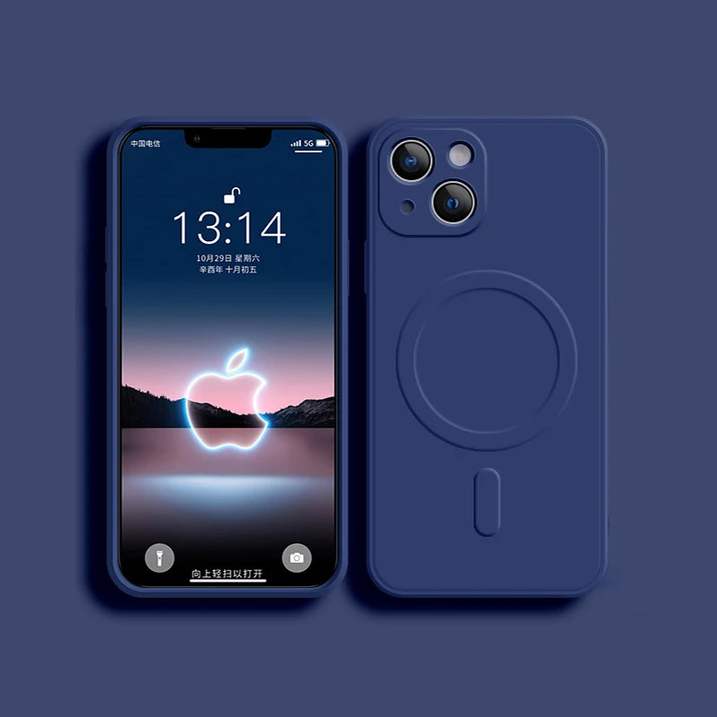 Liquid Silicone Case For iPhone 15 11 12 13 14  Pro Max Mini X XR Xs Plus Phone Magnetic Wireless Charging For Magsafe Cover