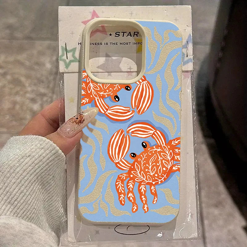 Orange Crab Wave Line Phone Case For iPhone 17 Pro Max 16 15 14 13 12 11 Pro 14 15 Plus 17Air Shockproof Silicone Soft Cover