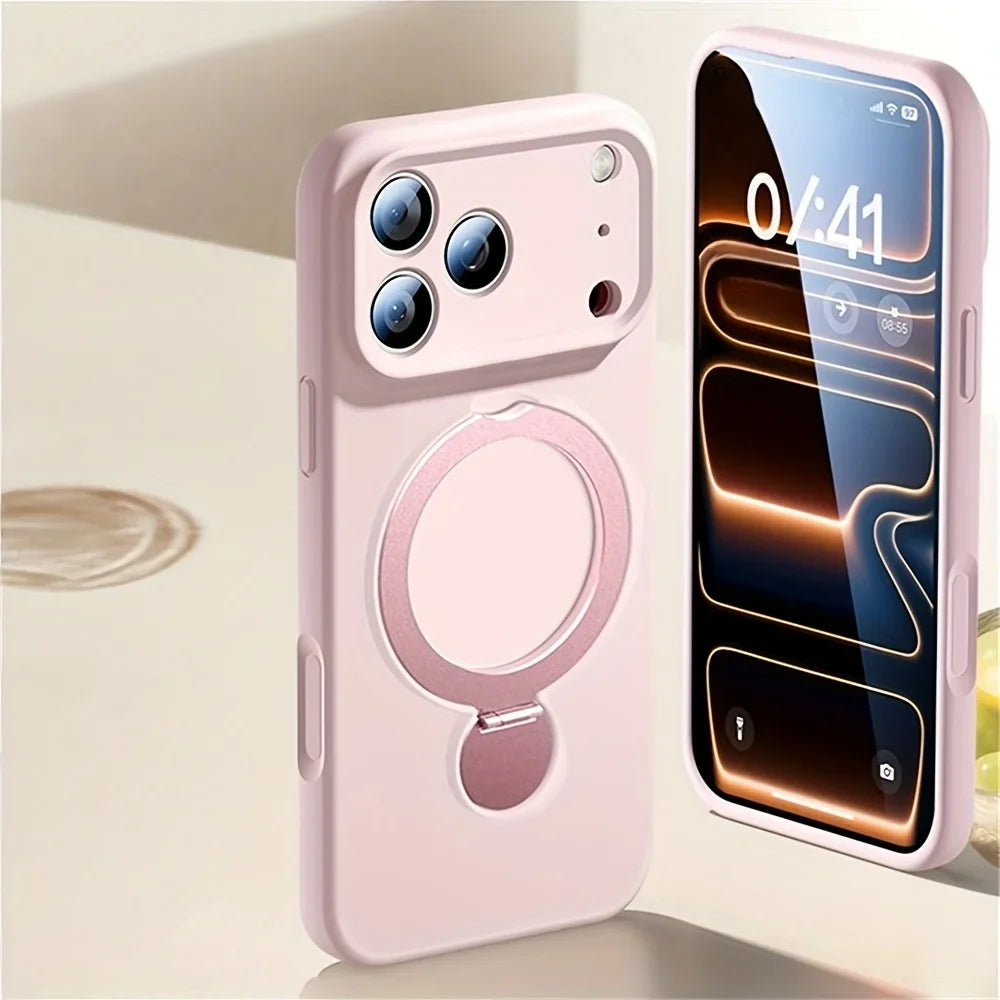 360° Rotate Fold Magnetic Ring Stand Phone Cases For iPhone 17 Pro Max Air 16 15 14 13 Pro Max For Magsafe Liquid Silicone Cover