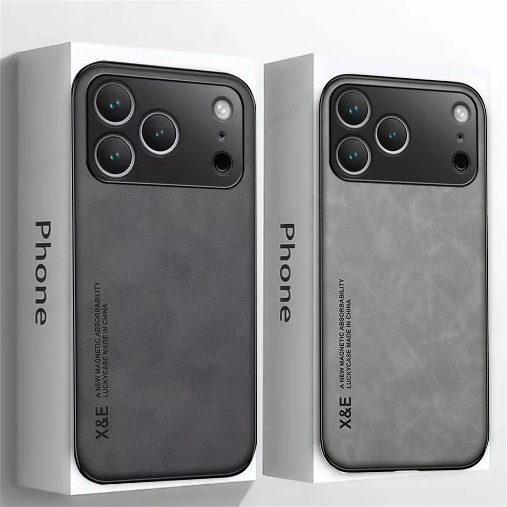 Luxury Shockproof Matte Lambskin Leather Magnetic Phone Case for iPhone 17 Air 16 14 13 12 11 15 Pro Max Mini XR XS 8 Plus Cover