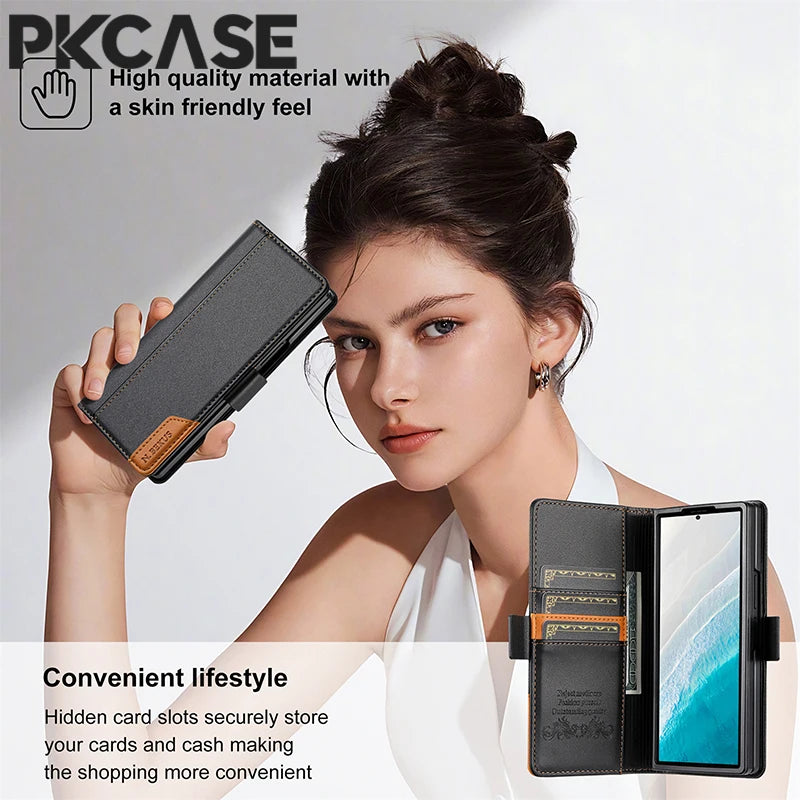 PKCASE Shockproof Wallet Flip Leather Phone Case For Samsung Z Fold 7 6 5 4 3 Card Slot Wallet Cover For Galaxy Z Flip 7 6 5 4 3