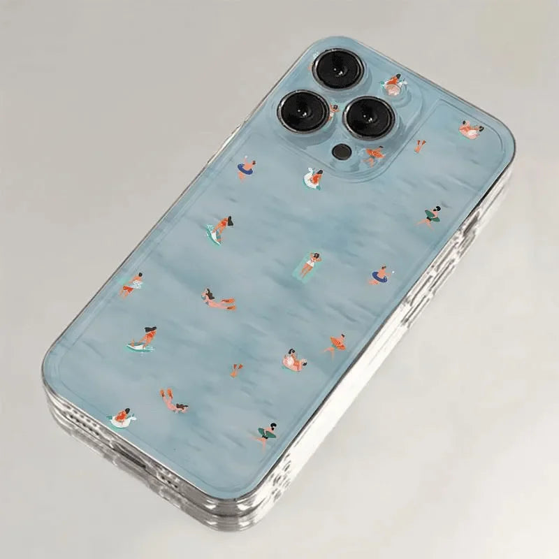 INS Summer Refreshing Creative Blue Pool Cool Trend Phone Case For iPhone 16 E 15 14 13 12 11 Pro XR XS Max 7 8 Plus Y2K Cover ﻿
